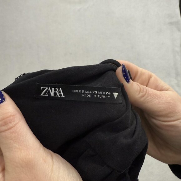 Zara Dress Womens XS Black Strappy Bodycon Midi Ruched Front Slit Evening - Picture 6 of 9